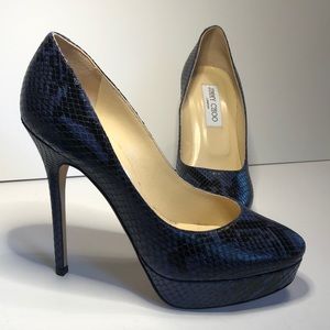 NWOT Jimmy Choo Blue Snakeskin Platform Heel